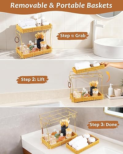 Miniatura 2 de REFLYING Organizador de baño, organizador de perfumes, organizador de maquillaje, estante de almacenamiento de cosméticos, bandeja de tocador,