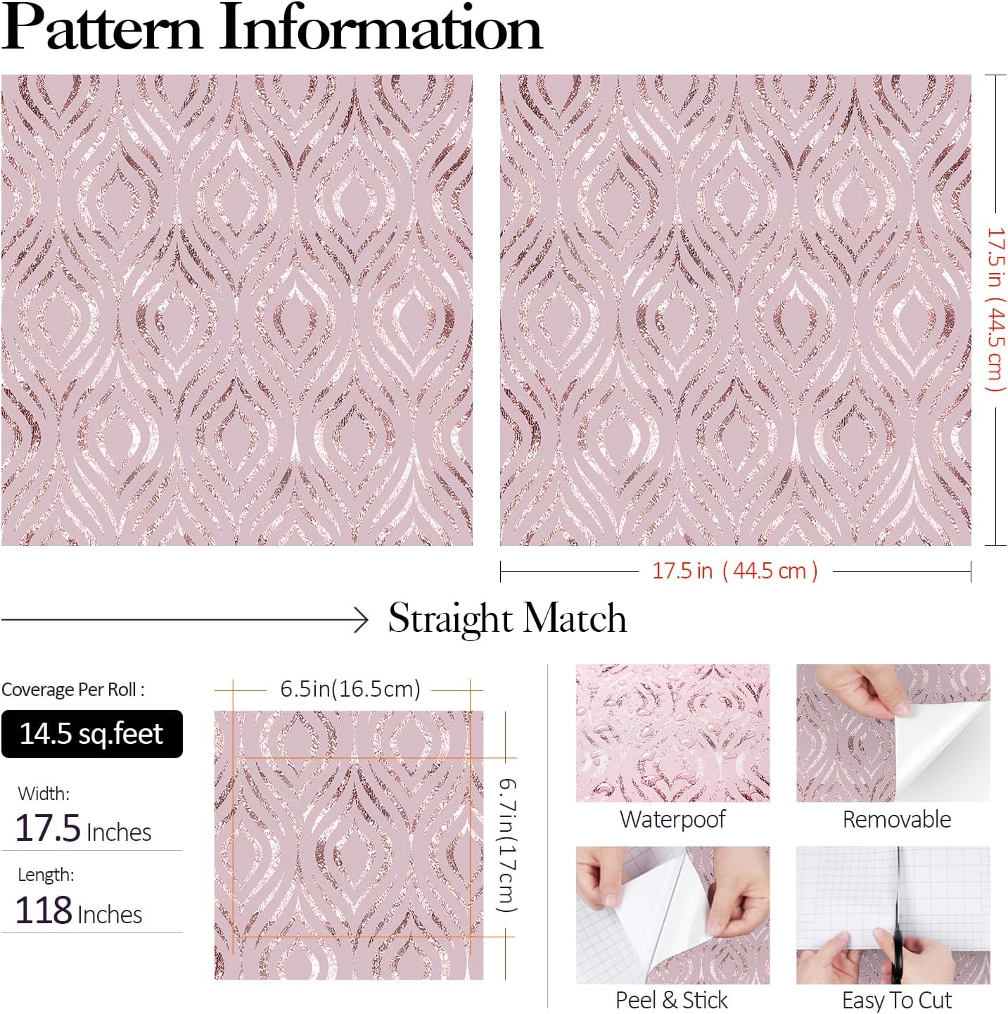 FunStick 17.5"x354" Light Pink Peel and Stick Wallpaper Removable Mid Century Diamond Abstract Wallpaper for Bathroom Walls Waterproof Geometric Contact Paper for Shelves Kitchen Cabinet Wall Paper