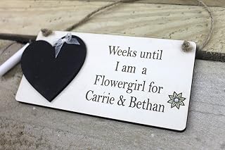 MadeAt94 Weeks Until I Am A Flowergirl Personalized Wooden Plaque Wedding Countdown Chalkboard