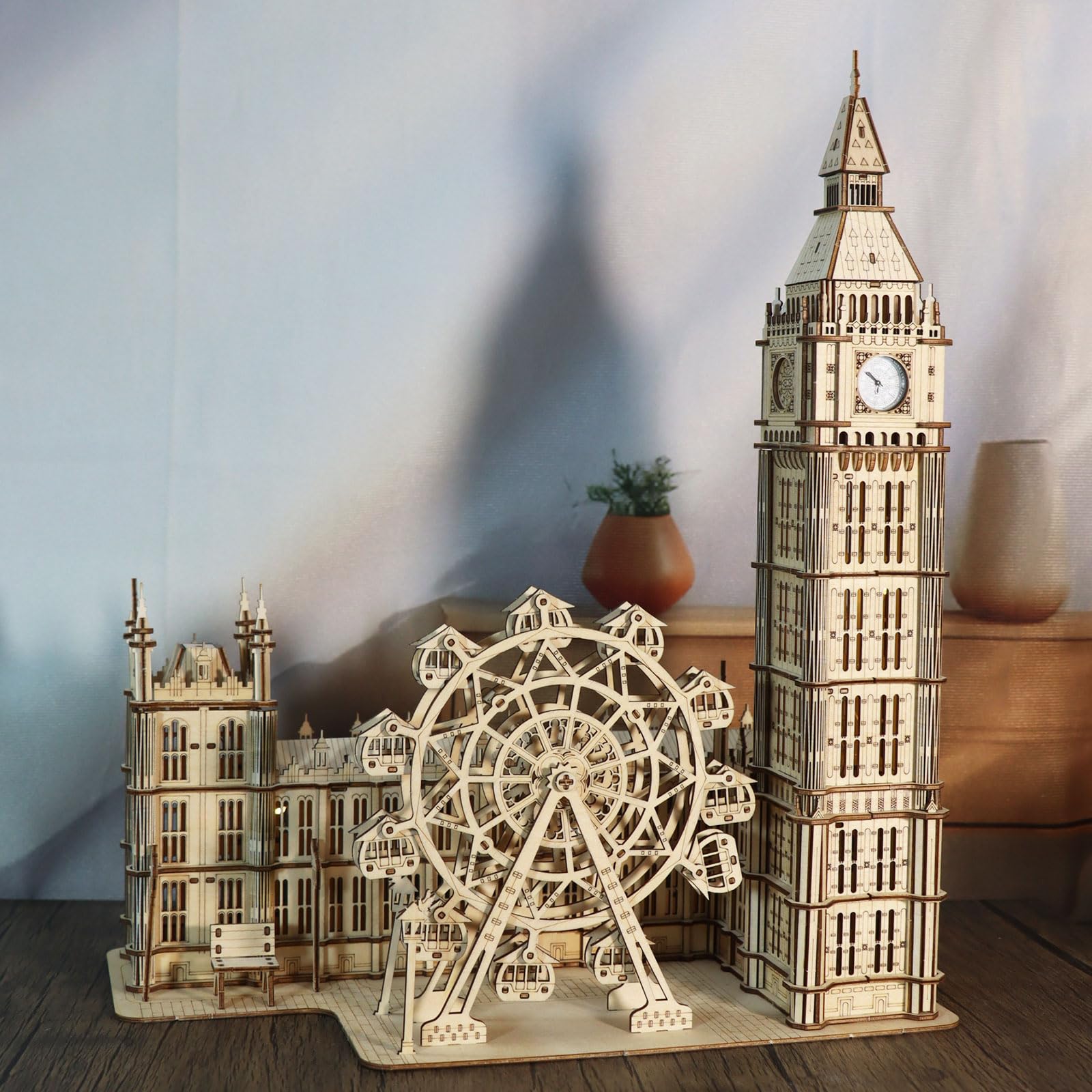 Music Park Puzzle 3D Legno Big Ben Con London Eye - Kit Modellismo Da Costruire Adulti, 3 Modalità Di Luce, Passatempo Per Adulti, Puzzle in Legno Per Adulti, Migliori Regali Di Compleanno