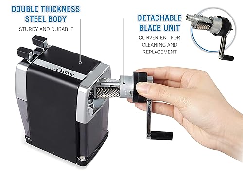 Miniatura 6 de CARL CC-2000 (RED) Sacapuntas resistente  Manivela manual totalmente metálica para aula, hogar y arte  Puntos afilados de precisión, resistente a