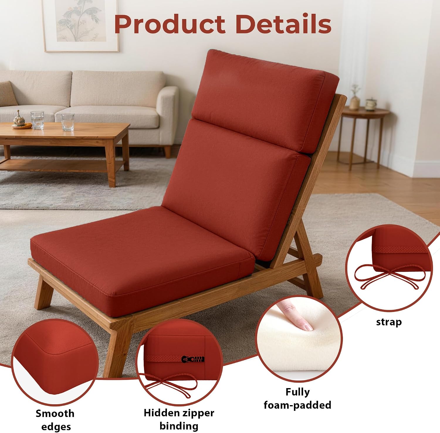 Fade-Resistant High Back Patio Chair Cushions 44x21 inches,Outdoor Dining Chair Cushions Set of 2,Rocking Adirondack Chair Cushions for Porch Yard Lawn Chairs,Brick Red