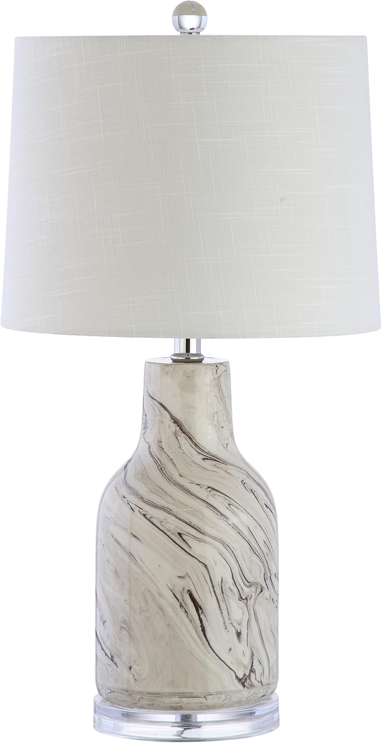 JONATHAN Y 23" Gray and White Marble Ceramic LED Table Lamp, Traditional Hand-Finished Bedside Lamp for Living Room Bedroom, White Linen Shade, LED Bulb Included JYL3004A