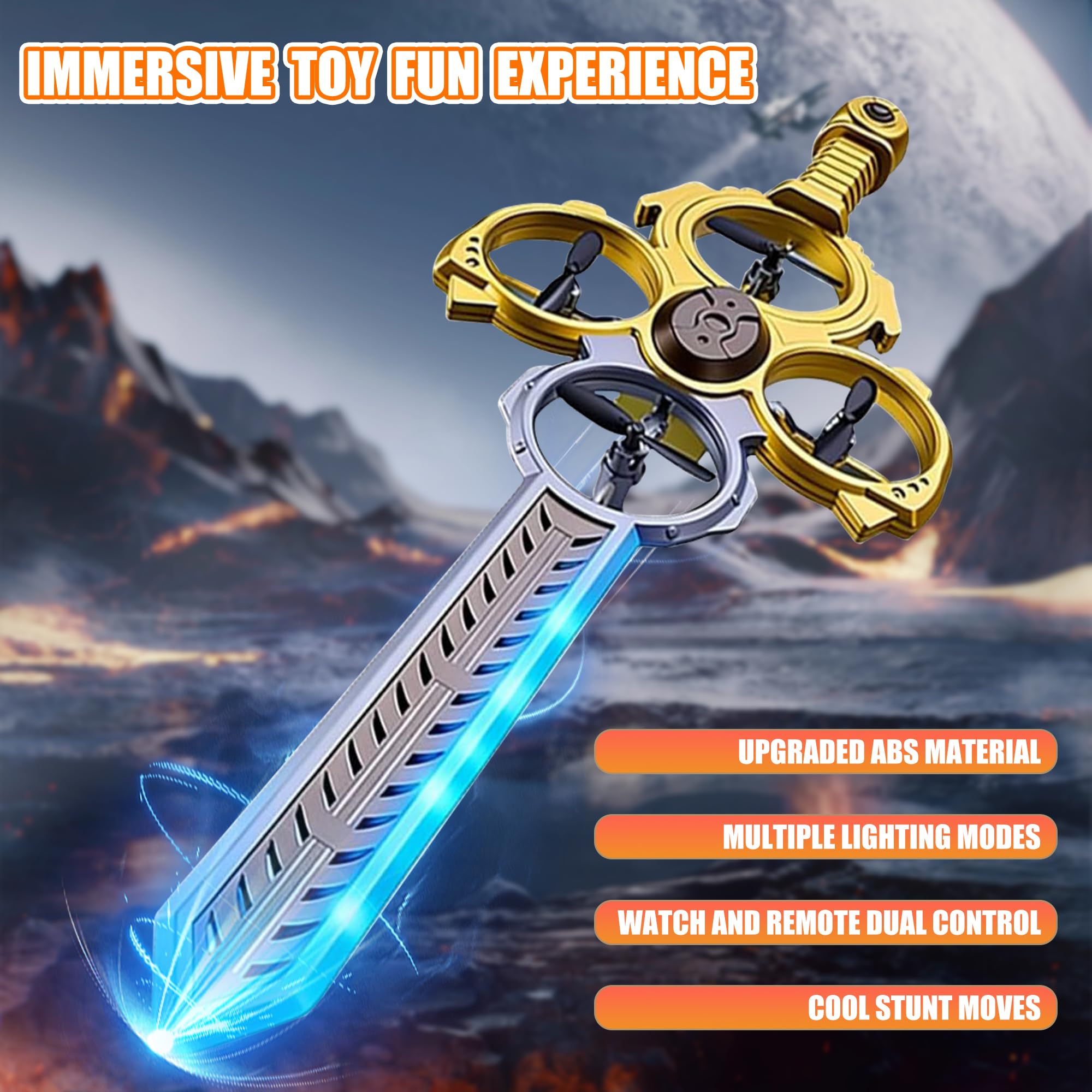 Virellia Upgraded Flying Sword RC Drone with Colorful LED Lights, ABS Metal Remote Control Airplane with Hand Gesture & Smart Watch Control, 3 Speed Modes & Stunt Drone for Kids Adults - 5