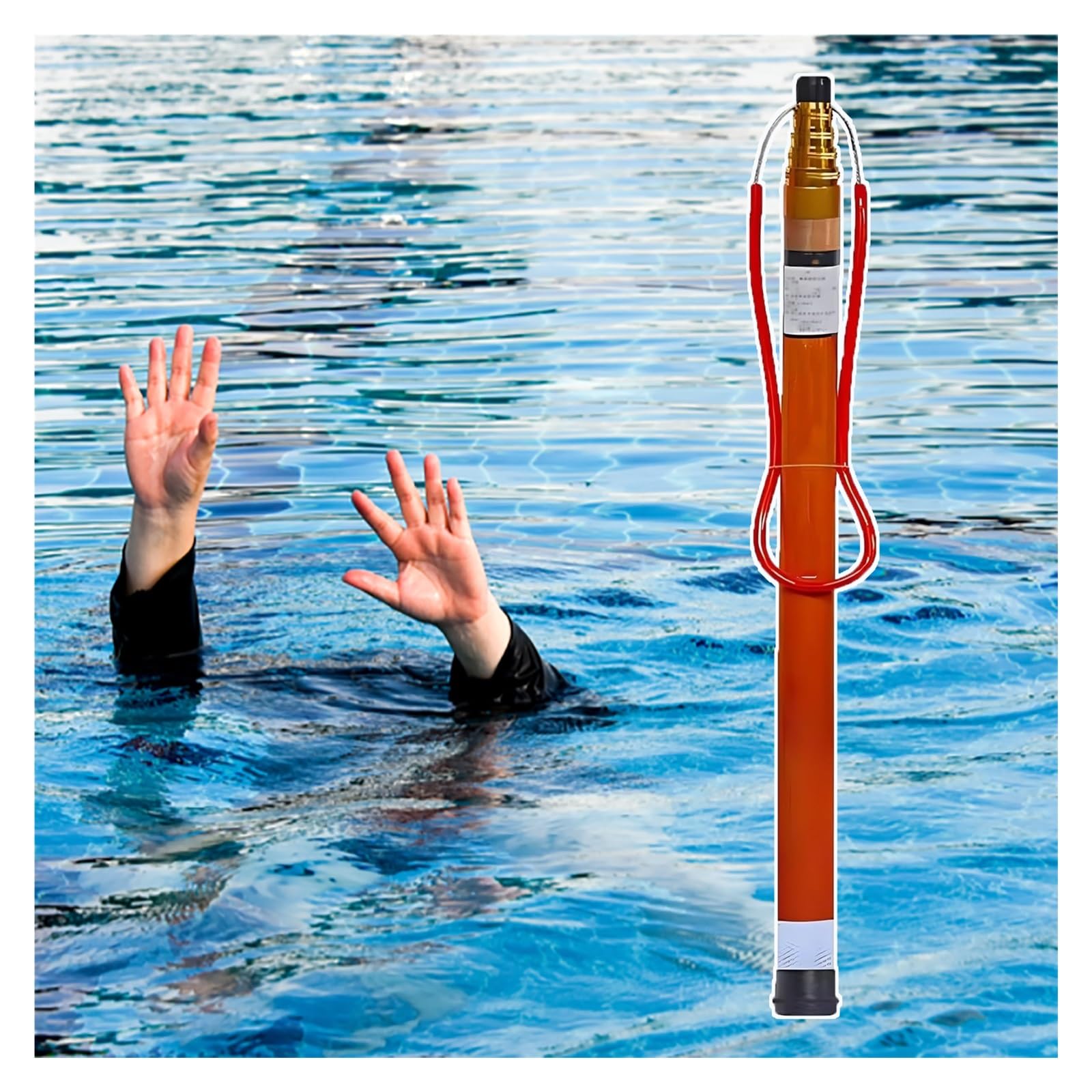 Poste de rescate para piscina telescópico de 1,2 a 10 m con gancho de seguridad reflectante
