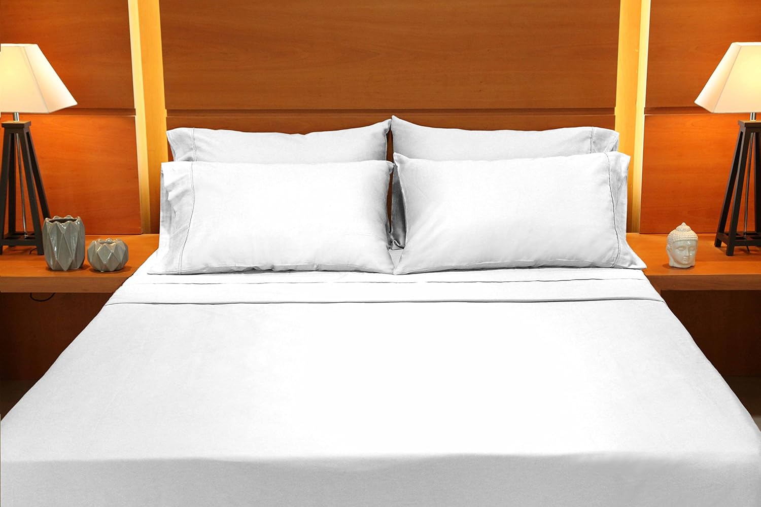 Bed Sheets 100% Cotton Sheet Set, 400 Thread Count, Sateen Weave, 15 inch Deep Pocket, 4-Piece Bedsheet Set (White, Full)