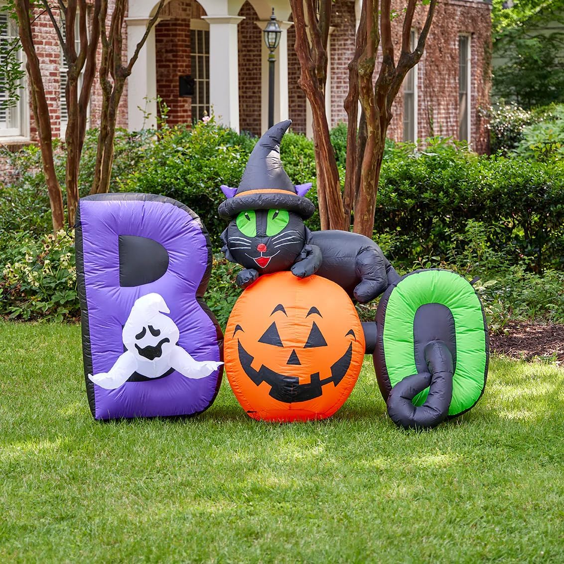 5ft Boo with Cat Inflatable Halloween Indoor Outdoor Blow up Yard Decoration with Built-in Lighting