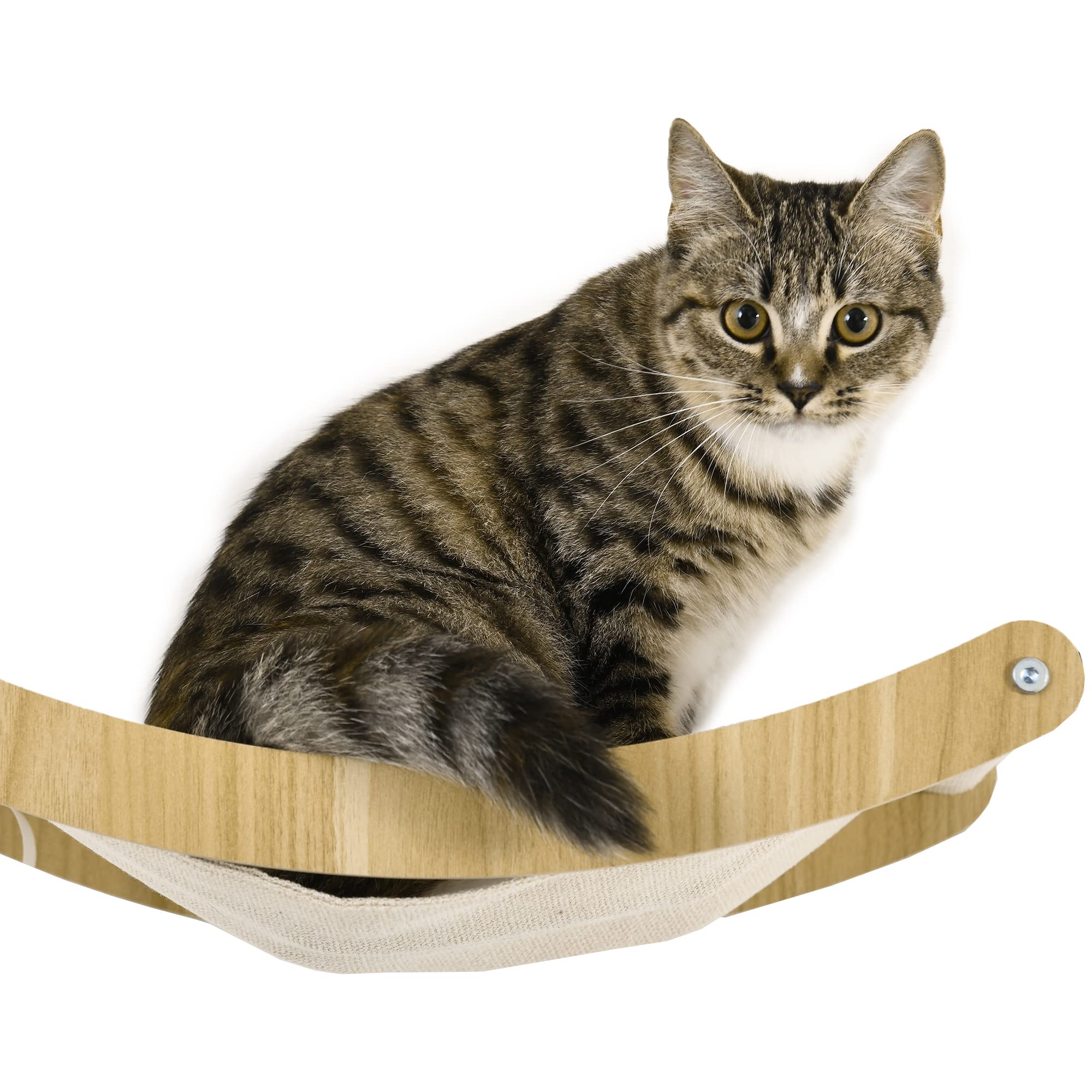 PawHut Estantes para Gatos de Pared 3 Piezas con Caseta y Hamaca Roble | Juego de Estantes Escalada para Gatos, Plataformas, Poste de Sisal