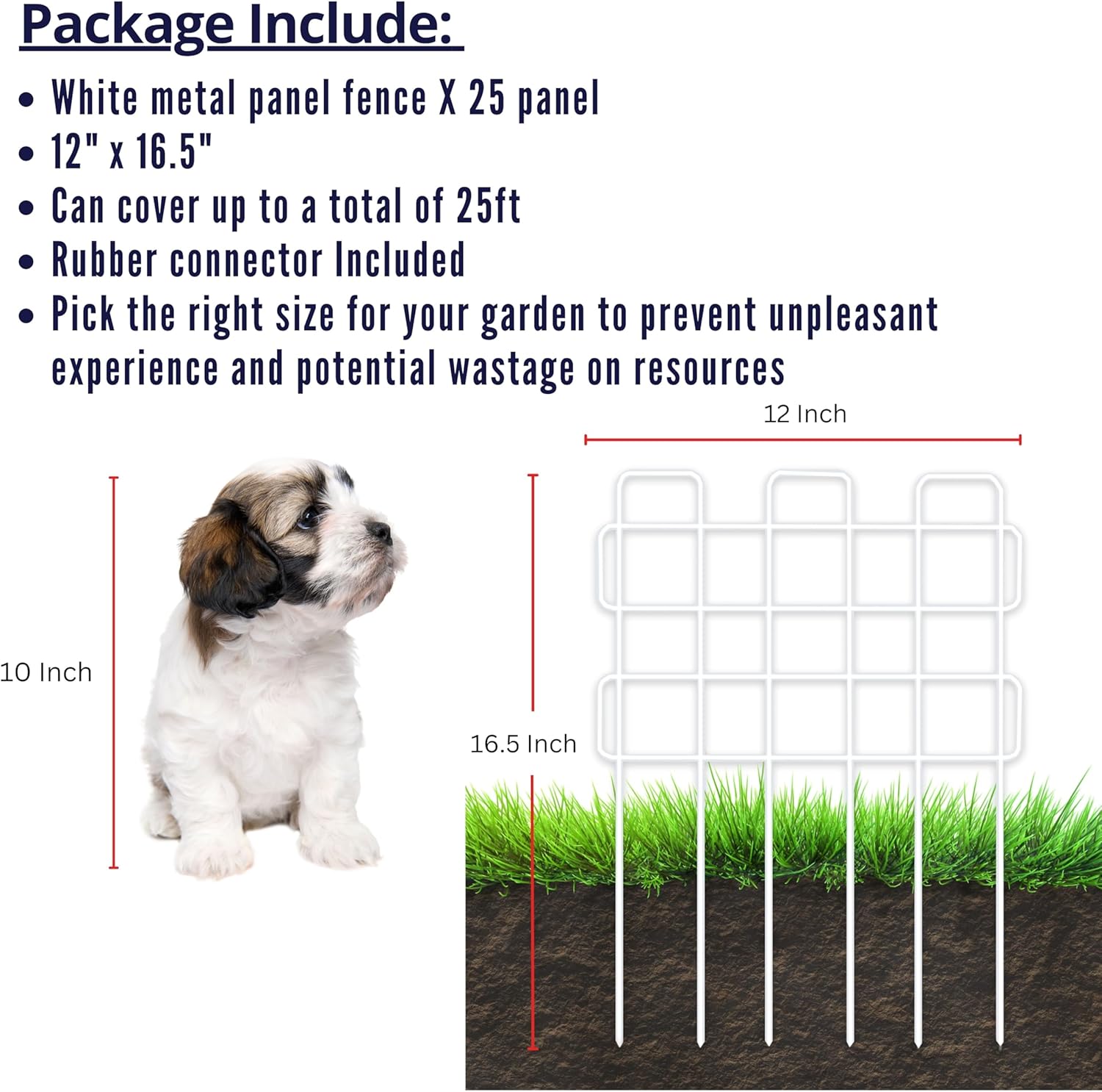 ShopLaLa Garden Fence Border (25 Panels) 12in(L) x 16.5in(H) Decorative Rustproof White Metal Wire Animal Barrier, Flower Edging for Landscape Patio Outdoor Decor, Dog Pet Fences for Yard No Dig