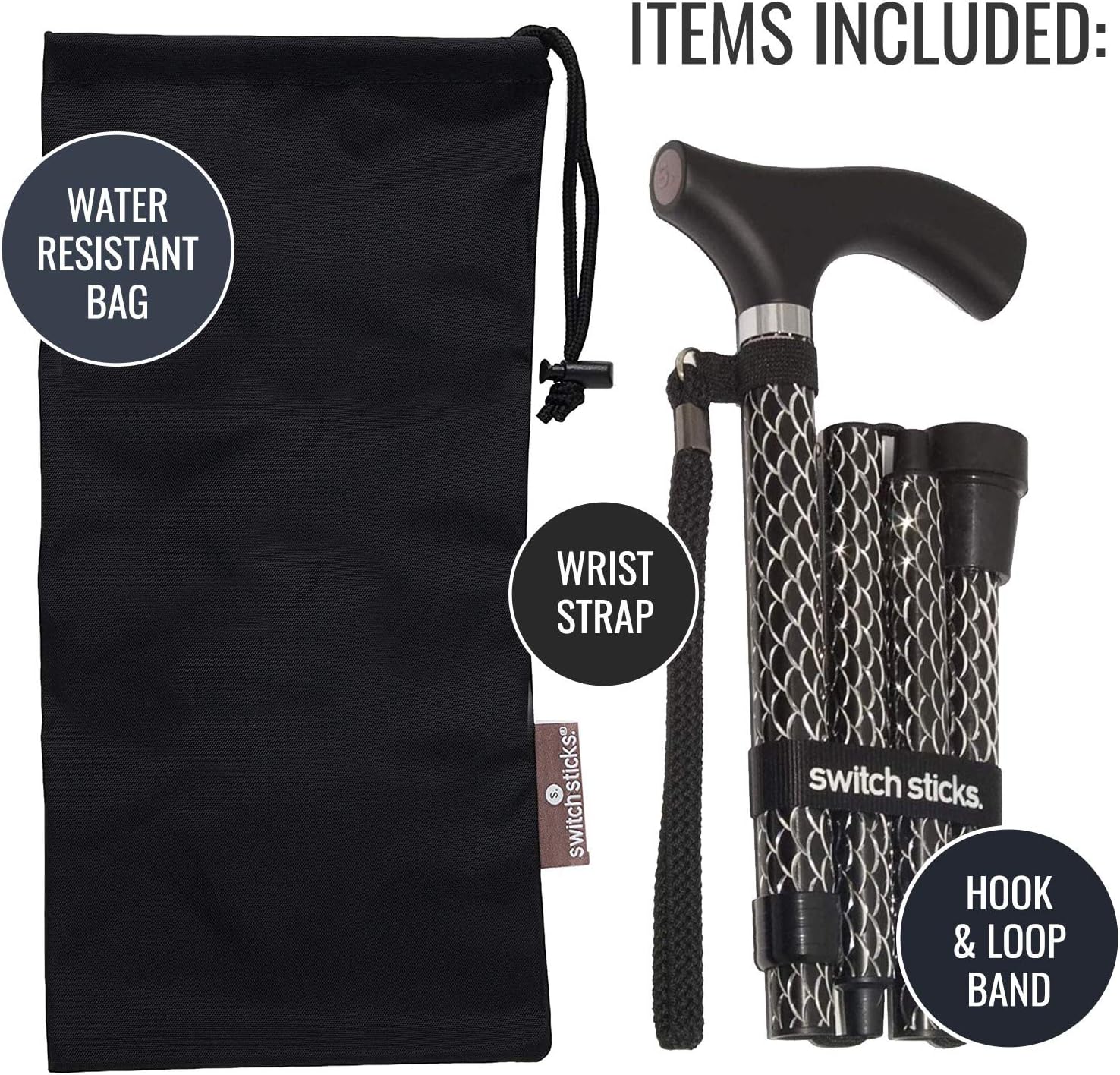 Switch Sticks Walking Cane for Men or Women, Foldable and Adjustable from 32-37 inches, Engraved Soiree : Everything Else