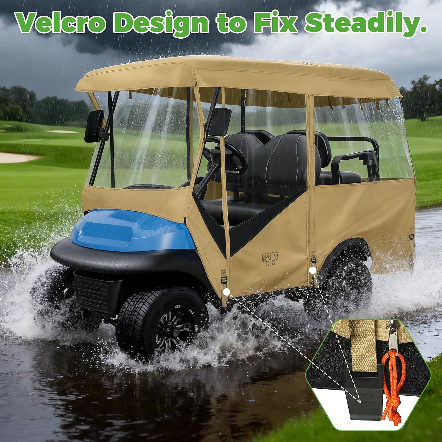 10L0L Golf Cart Enclosure Drivable 4 Sided Black Driving Cover Universal Fit Club Car EZGO RXV TXT Yamaha Rain Cover, Roof Within 86.6 inch (Khaki with Grey)