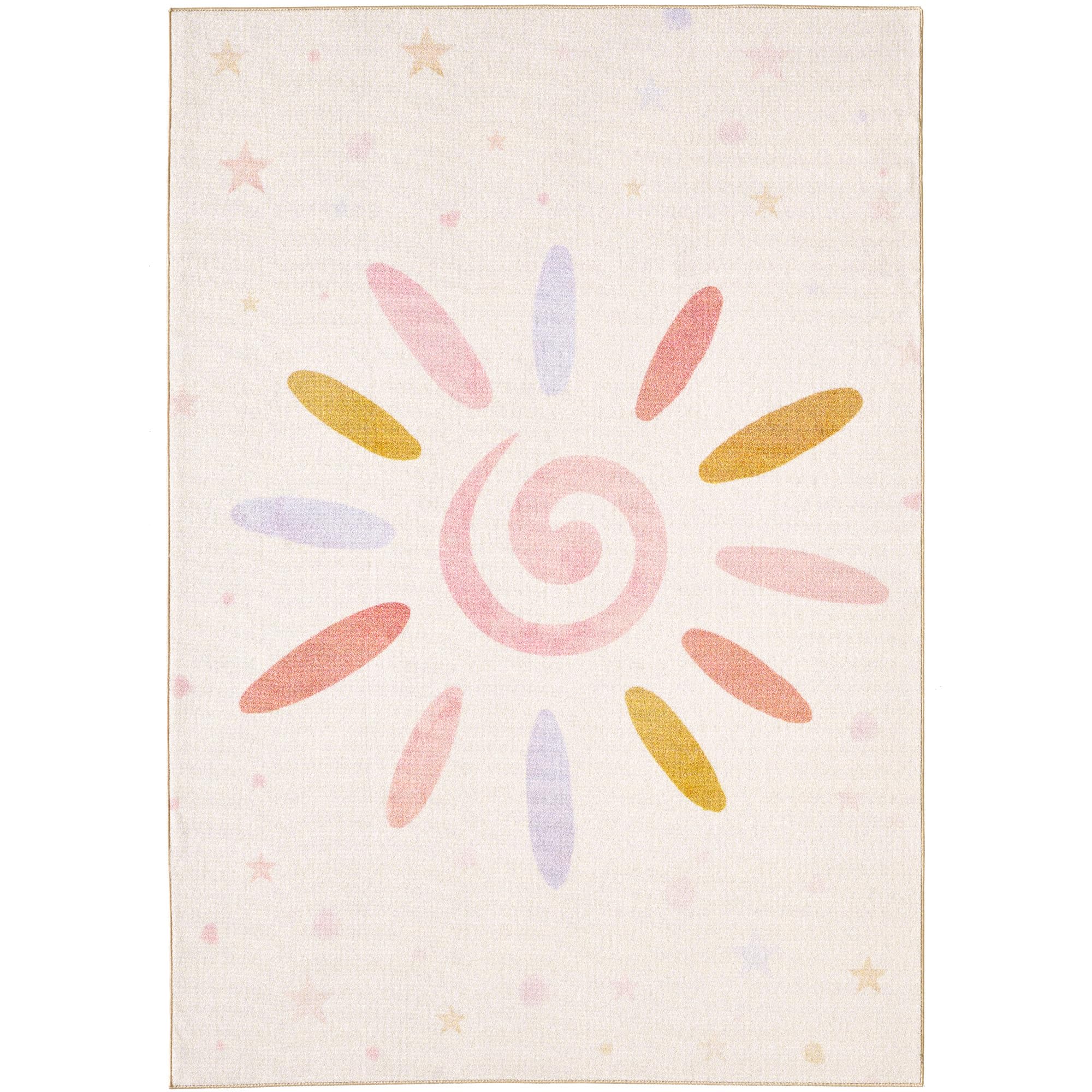 SIMPEX Alfombra para Habitación Infantil, Diseño de Sol, para Niños y Bebé, Color Crema, Lavable y Antideslizante, 80 x 120 cm
