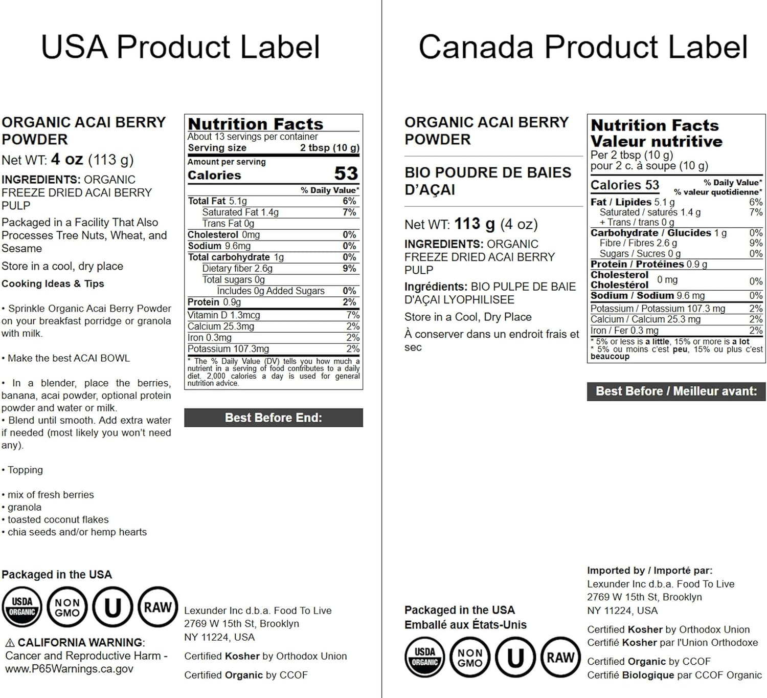 Food to Live Organic Freeze-Dried Acai Berry Powder, 4 Ounces - Non-GMO, Kosher, Raw, Vegan, Unsweetened, Unsulfured, Bulk - Image 3