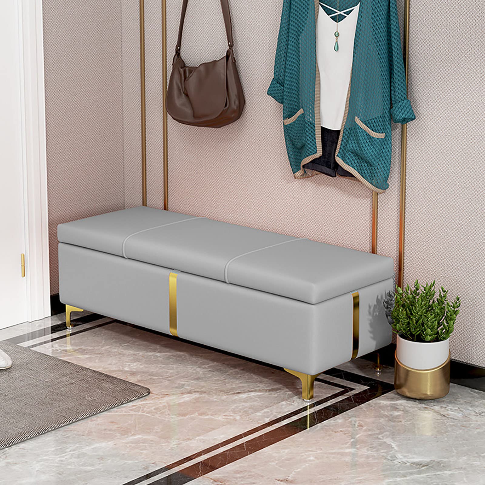 Repose-pieds rabattable en PU de 100cm, banc de rangement intérieur et tabouret de lit de salon