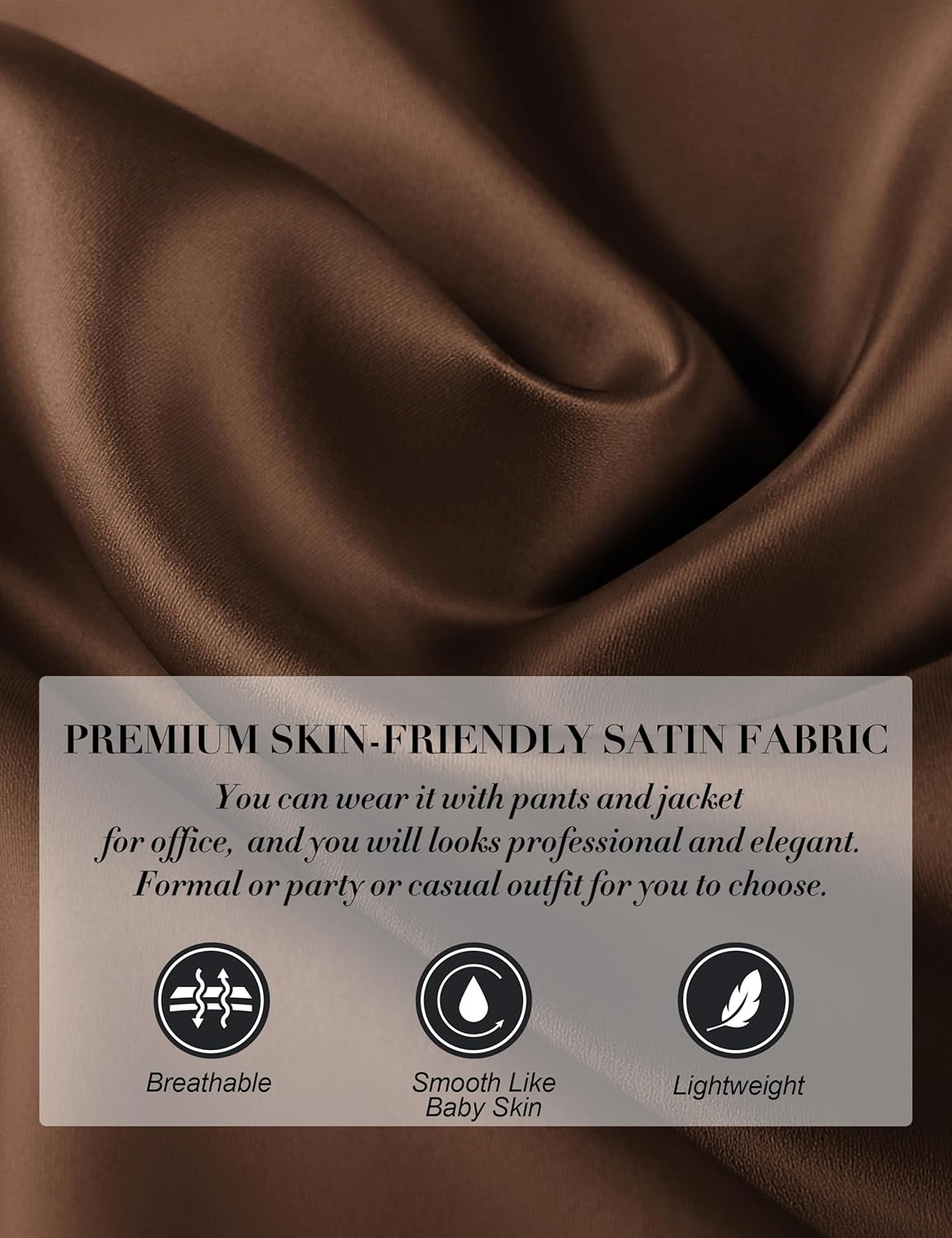 JASAMBAC Women's Satin Silk Blouses, Dressy Casual Long Sleeve Shirts, Trendy Business Work Tops Office Formal Spring Outfits - Image 4