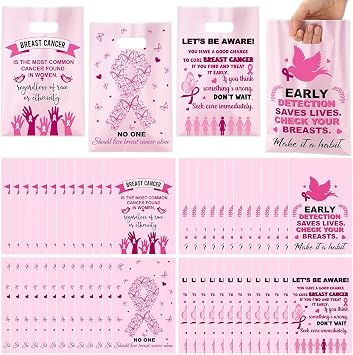 Silkfly 52pcs Breast Cancer Awareness Goodie Bags, Pink Ribbon Bags