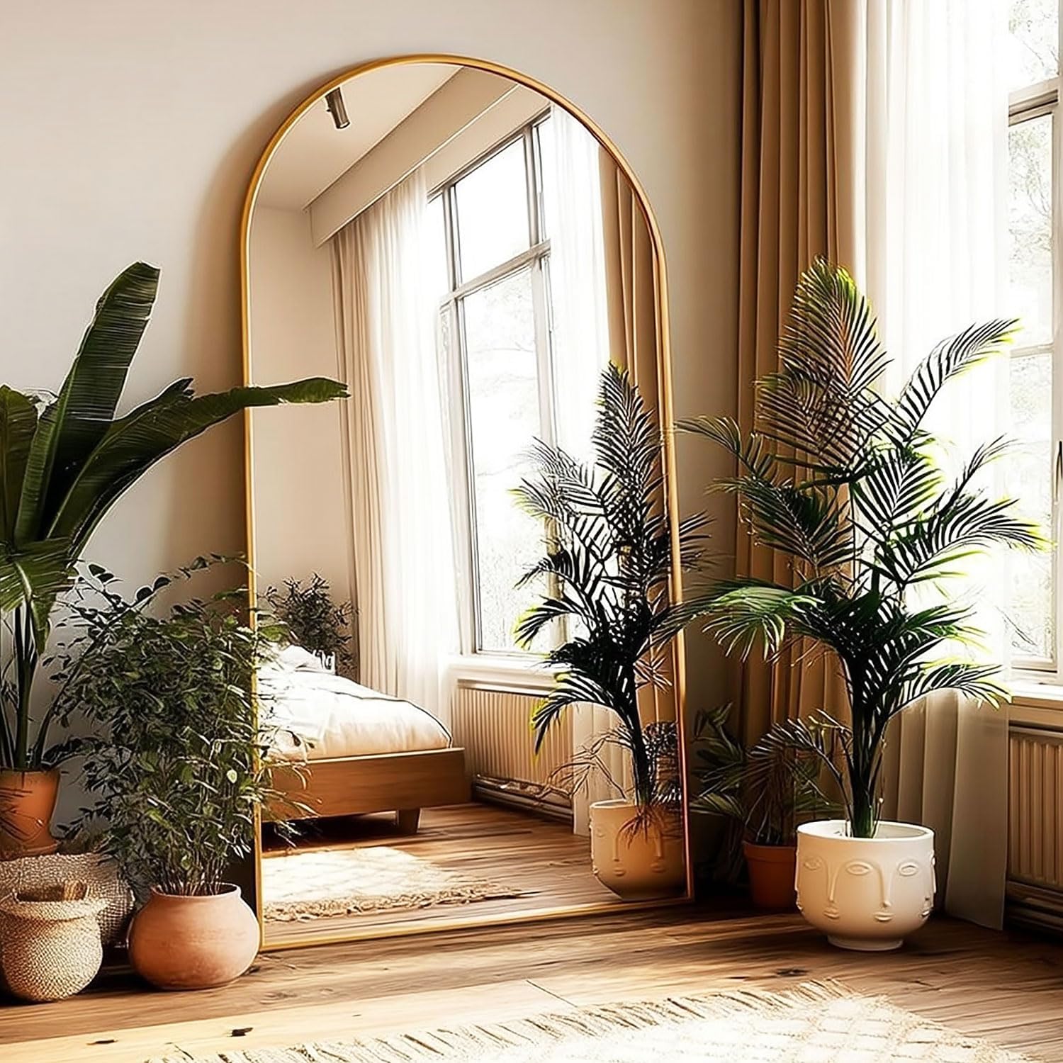 Full Length Floor Mirror, 91x46 Inch Oversized Arched Standing Mirror in Gold for Bedroom, Living Room, Dressing Room - Elegant Freestanding Leaning Mirror Decor - Image 5