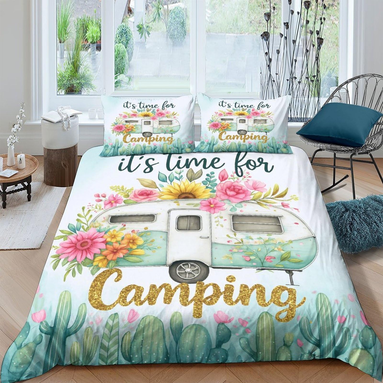 Ctjqhvkz Style-6 3D Printed Camper Floral Fitted Sheet Microfiber Soft Anti-Slip Mattress Cover Bedroom Guest Room Dustproof Easy Care Single（135X200cm）