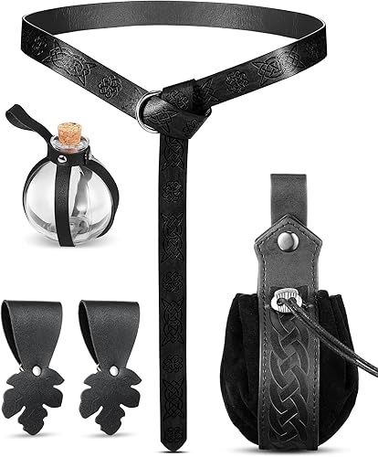 Vista 36 de Sweetude Cinturón renacentista medieval vikingo poción botellas de cuero cinturón bolsa falda senderismo 6 piezas