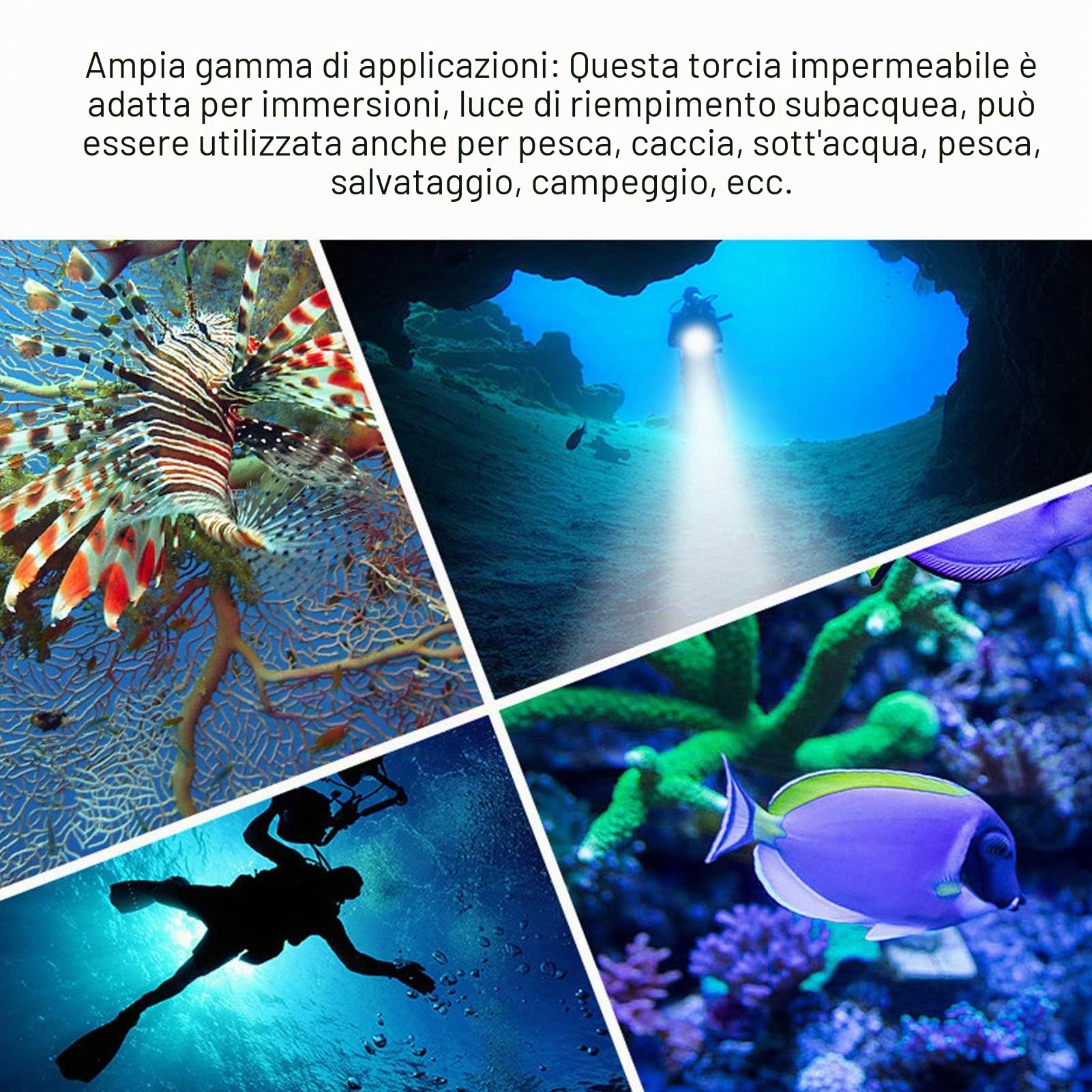 Haofy Torcia Subacquea, Torcia LED Subacquea Impermeabile, Torcia Subacquea 5000LM Luce Subacquea Subacquea per Pesca Notturna Grotta di Mare Profondo, Luce Bianca