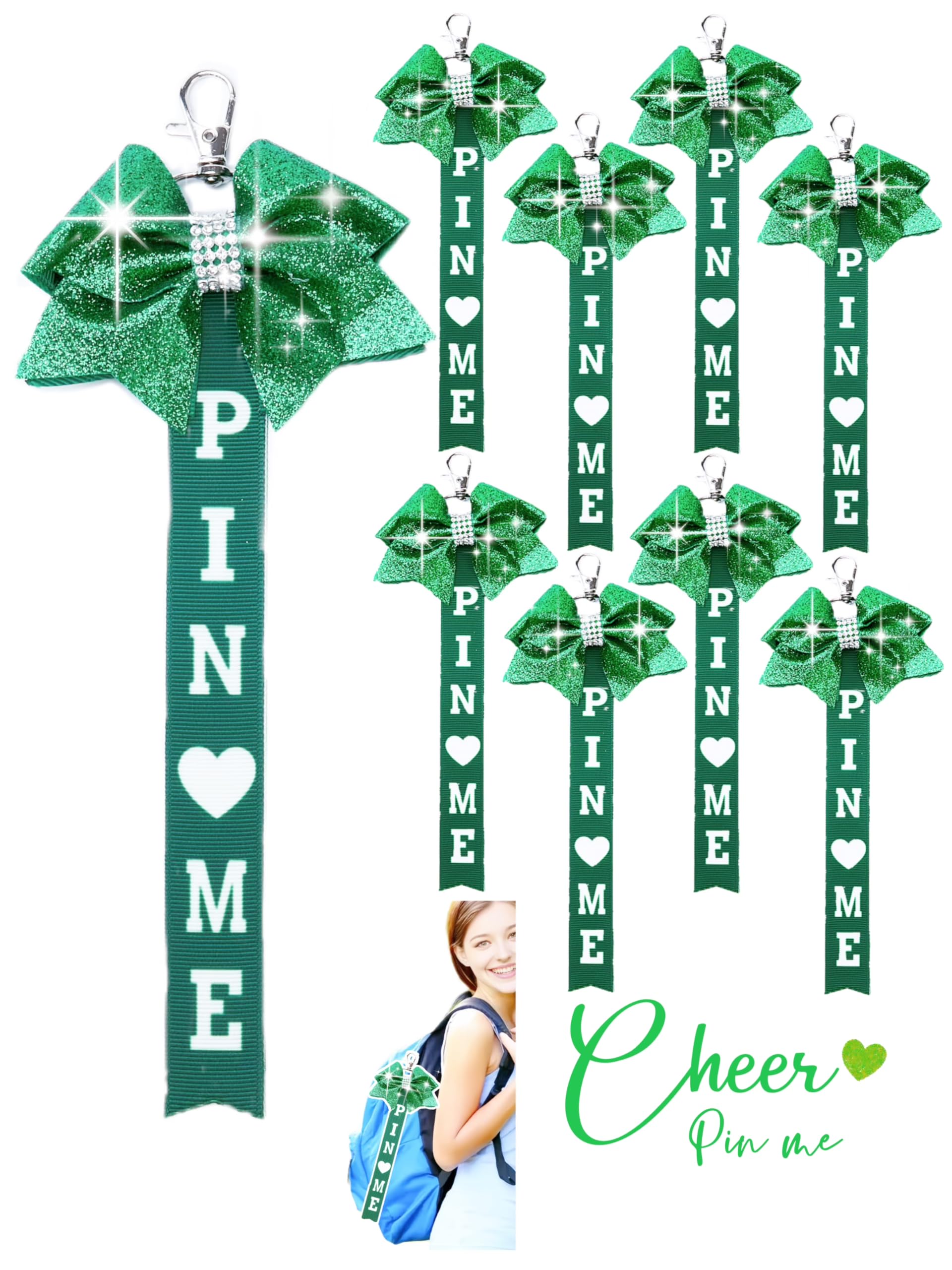 Cheer Pin Me Ribbon Cheerleader Pin Me Bow Cheer Bow Keychain with Rhinestones Cheerleading Sports Accessory Gift