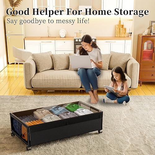 Miniatura 8 de Simple Trending Contenedores de almacenamiento debajo de la cama con ruedas, XXL 77L debajo de la cama, organizador de zapatos con tapa