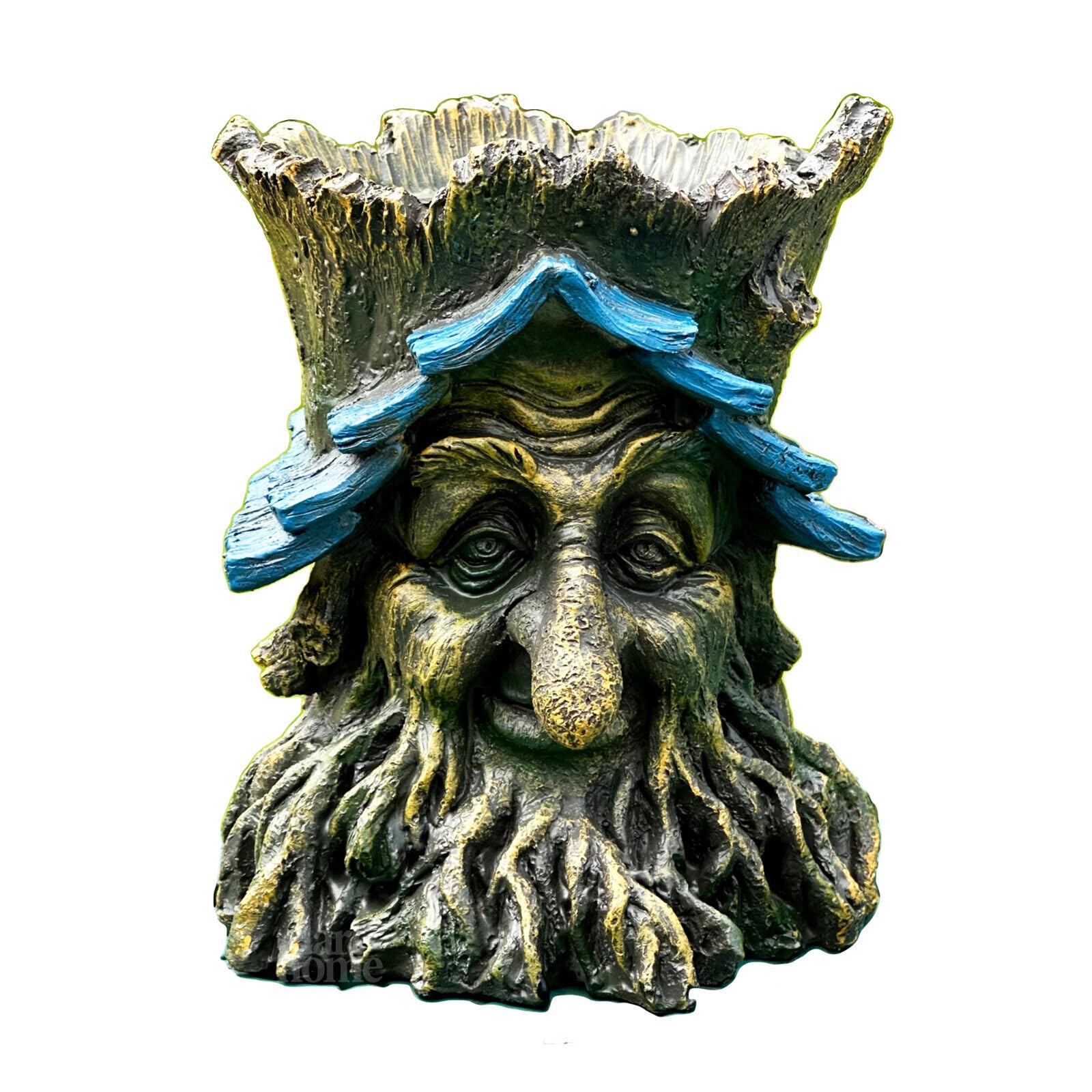 Darthome Brown Rustic Greenman Planter Small Resin Tree Man Novelty Pagan Face Stump Flower Pot 14X18x14cm