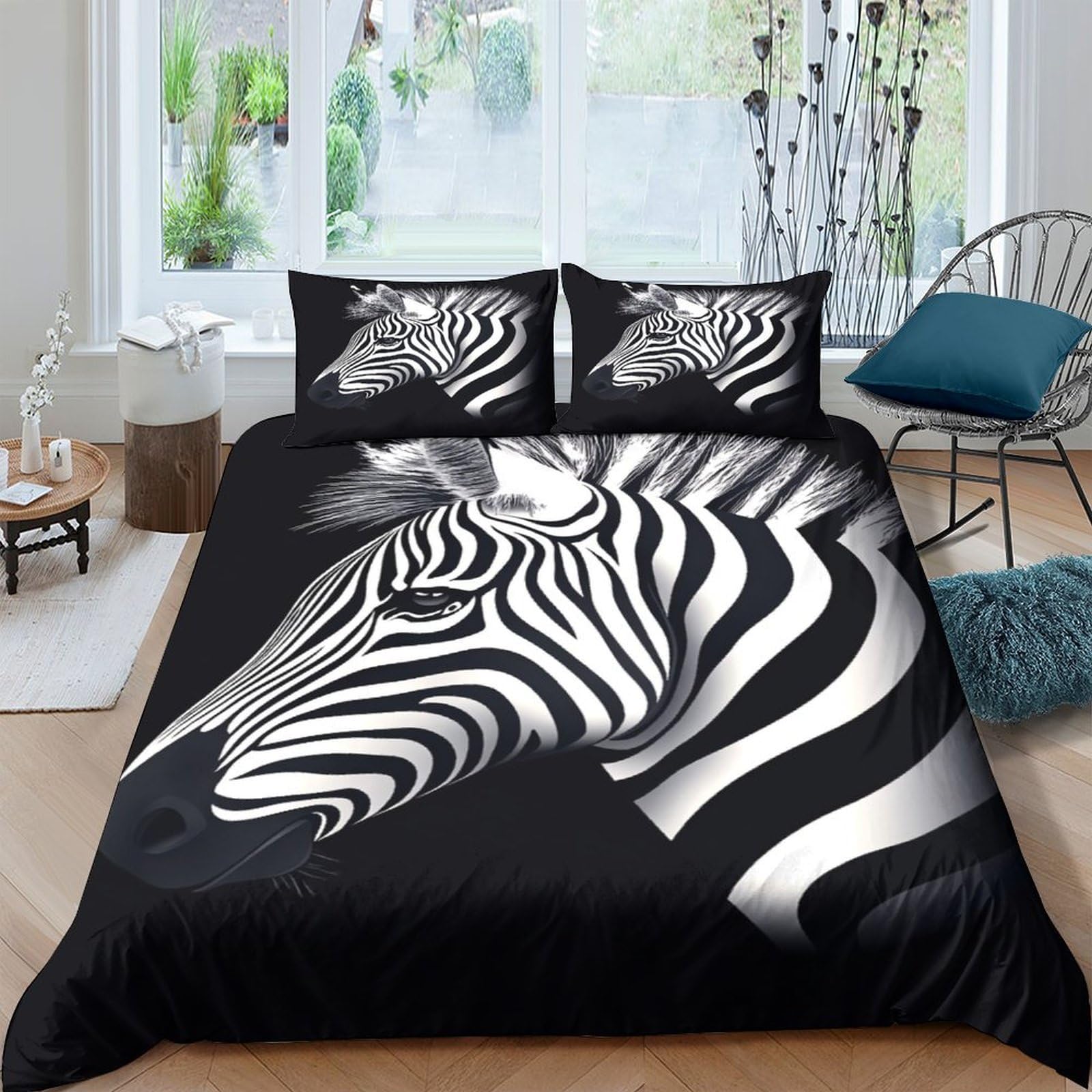 Ctjqhvkz Style-7 3D Printed Zebra Stripe Fitted Sheet Microfiber Soft Black White Animal Bed Cover For Bedroom Guest Room Decor Single（135X200cm）