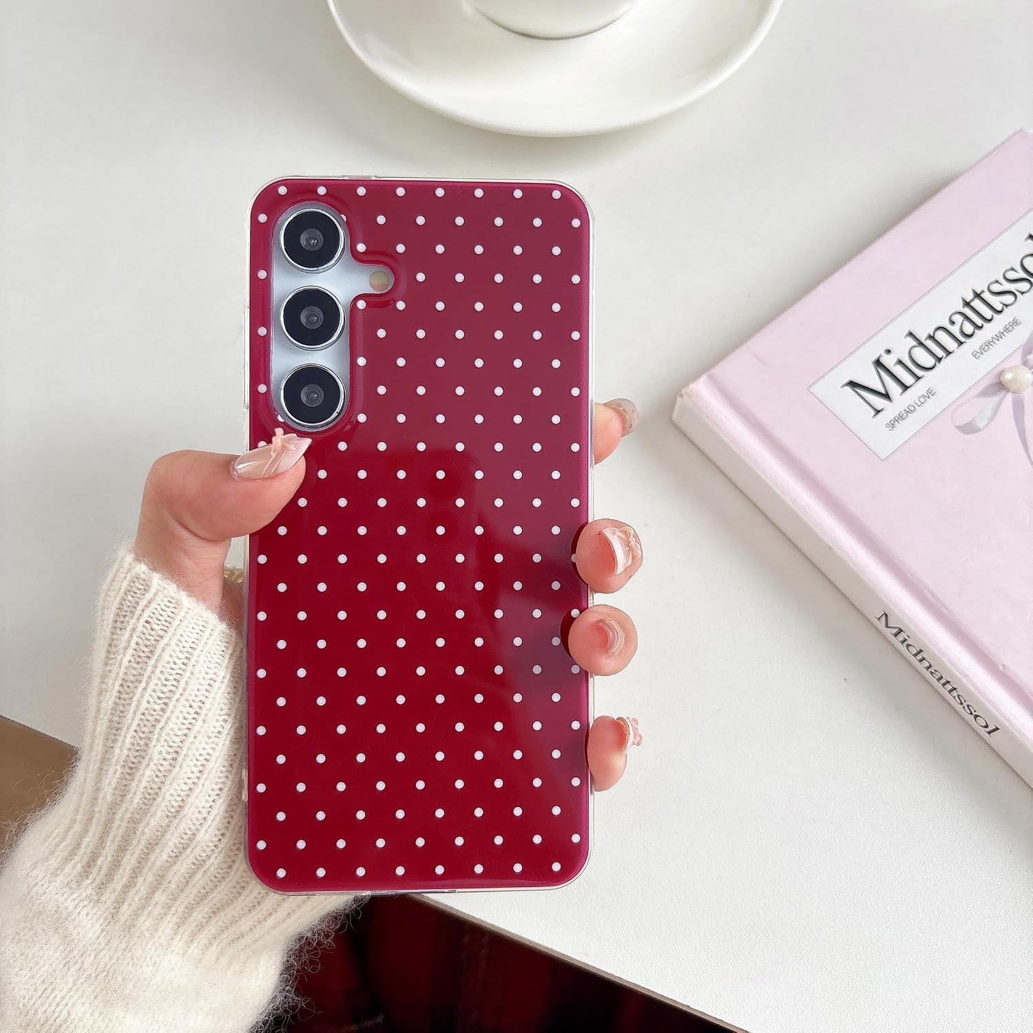 QLTYPRI Cute Polka Dot Phone Case for Samsung Galaxy S22, Wine Red image 2