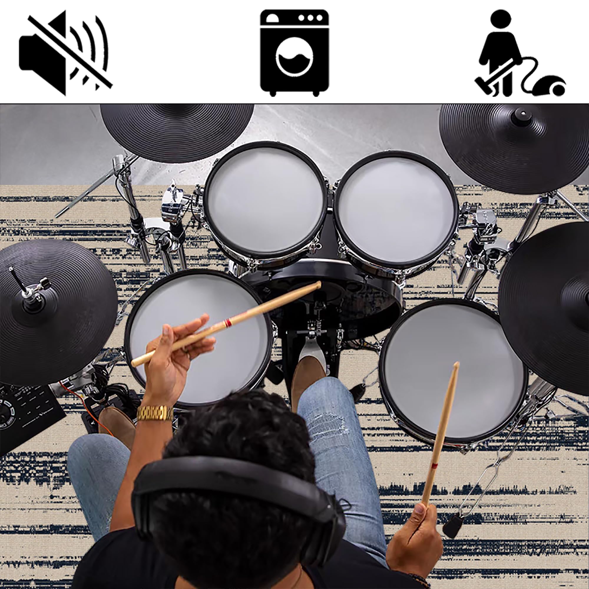 Alfombra Bateria Electronica Antideslizantes Alfombra Tambor 140 x 90 cm | Antivibracion, Insonorizada Alfombras Acusticas para Kits de Batería Acústica Electrónica Caja Y Instrumentos Musicales