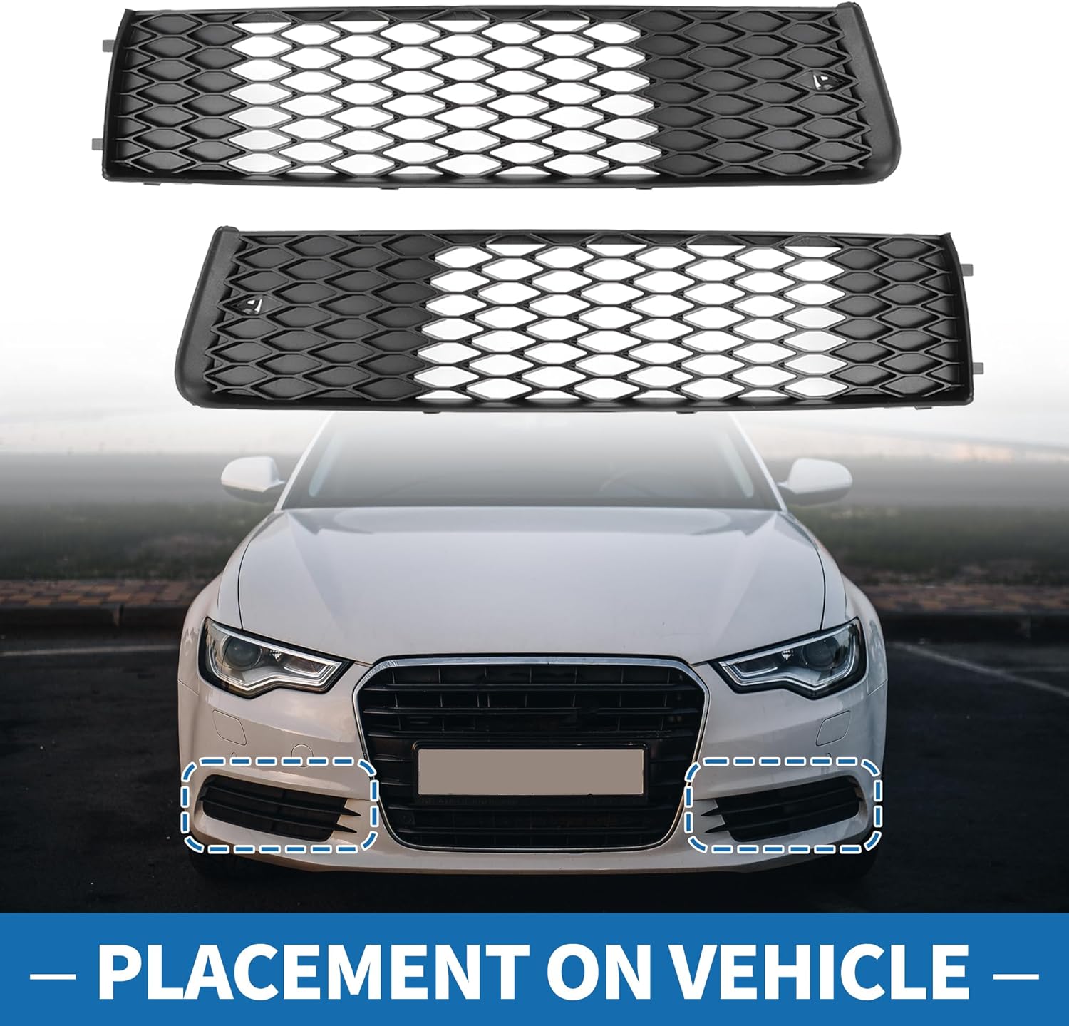 Fog Light Grill No.4L0807697B/4L0807698B 21.85"x4.72" Front Lower Bumper Fog Light Cover Inserts for Audi Q7 2010-2015 ABS Black