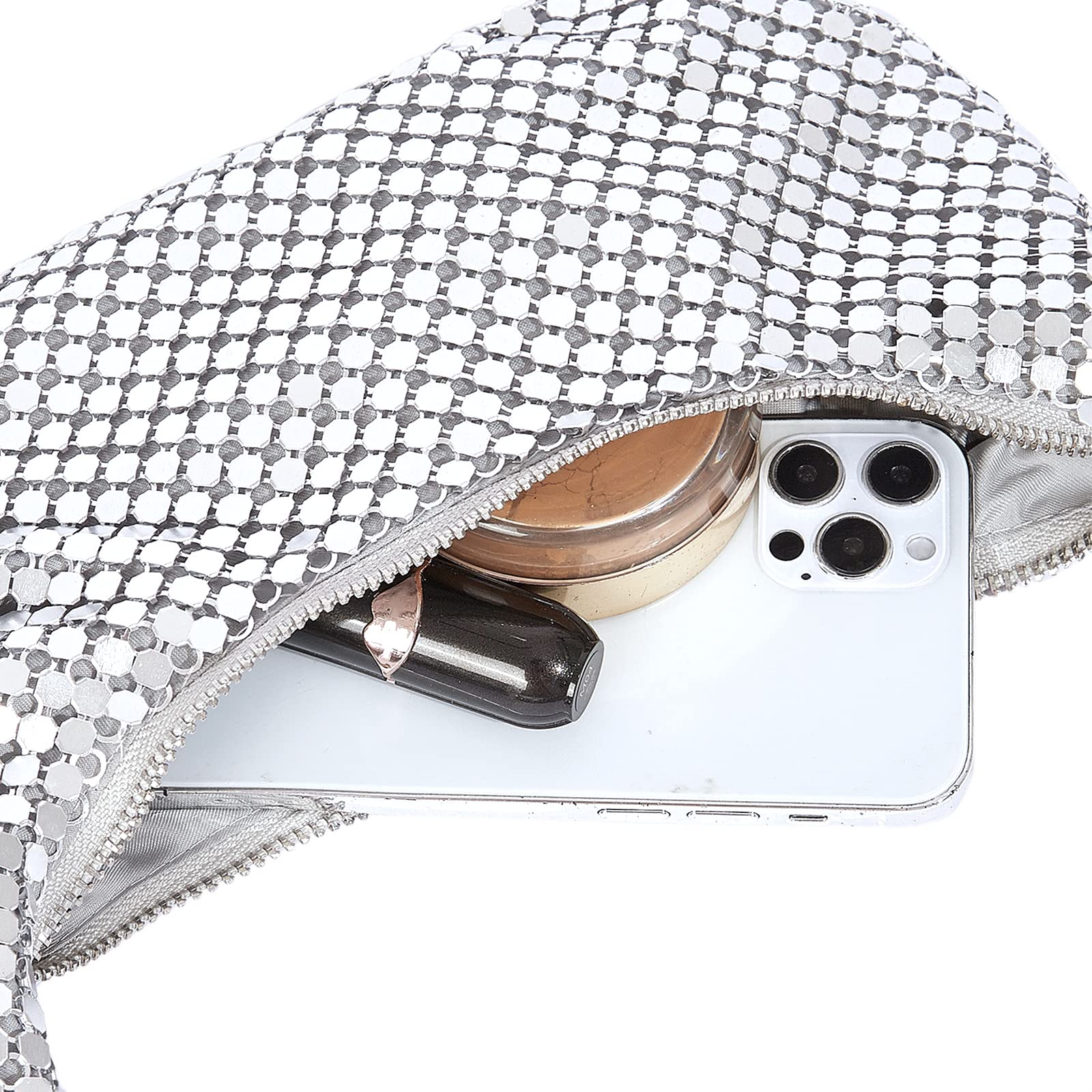 KANBUN ADITAM Damen Clutch Bag Abendtasche Pailletten Handtaschen Glänzend Umhängetasche Fashion Party Bag Prom Wedding Bag Damen Satchel Bag Clutch Handtaschen Silber Quality Goods