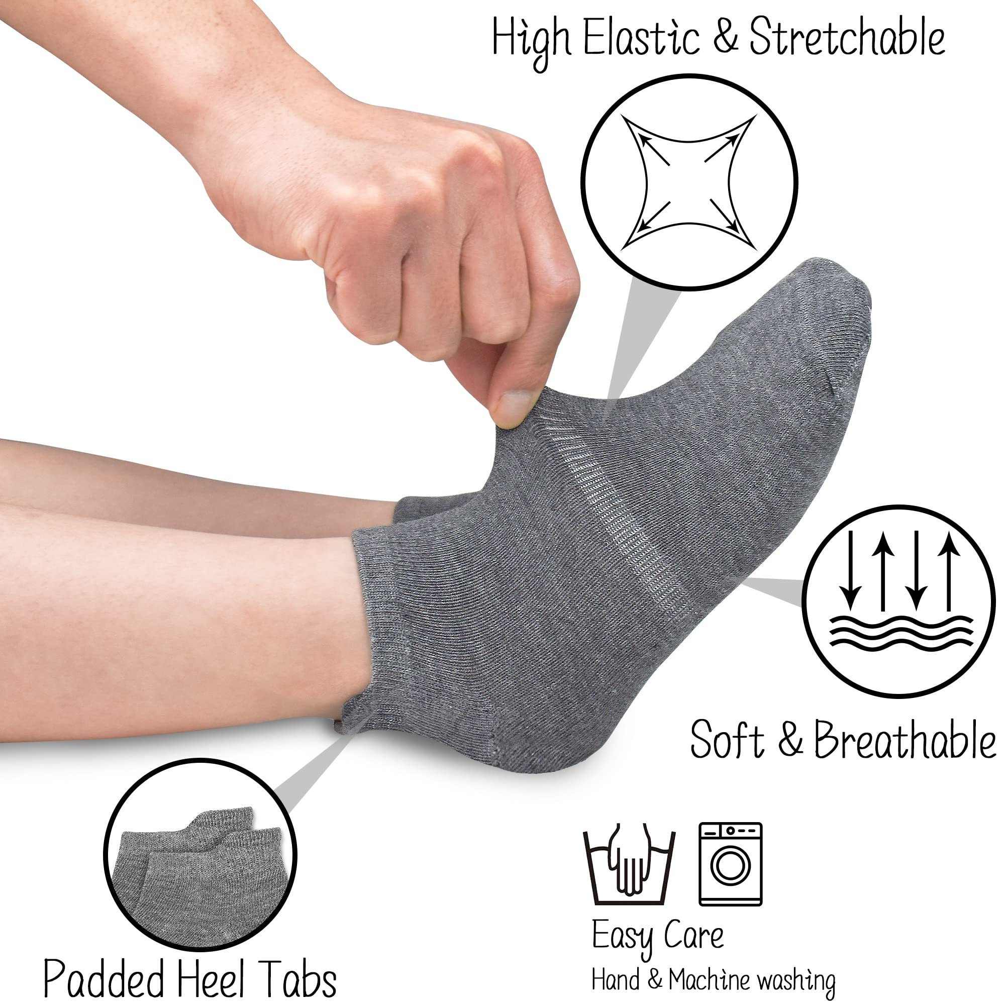 GENTABY Calzini da bambino per scarpe da ginnastica per bambini, 25 paia di calzini per bambini neri grigi bianchi taglia 19-38 età (1-14 anni), Nero e grigio., 27-30