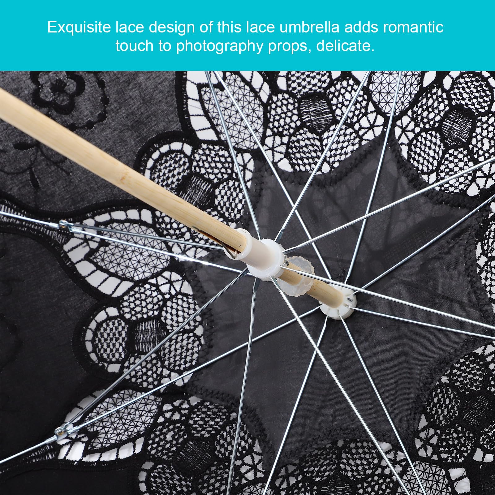 Paraguas Decorativo de Encaje para en Eventos y Fotografía, Sombrilla Grande Color Negro para Bodas y Celebraciones
