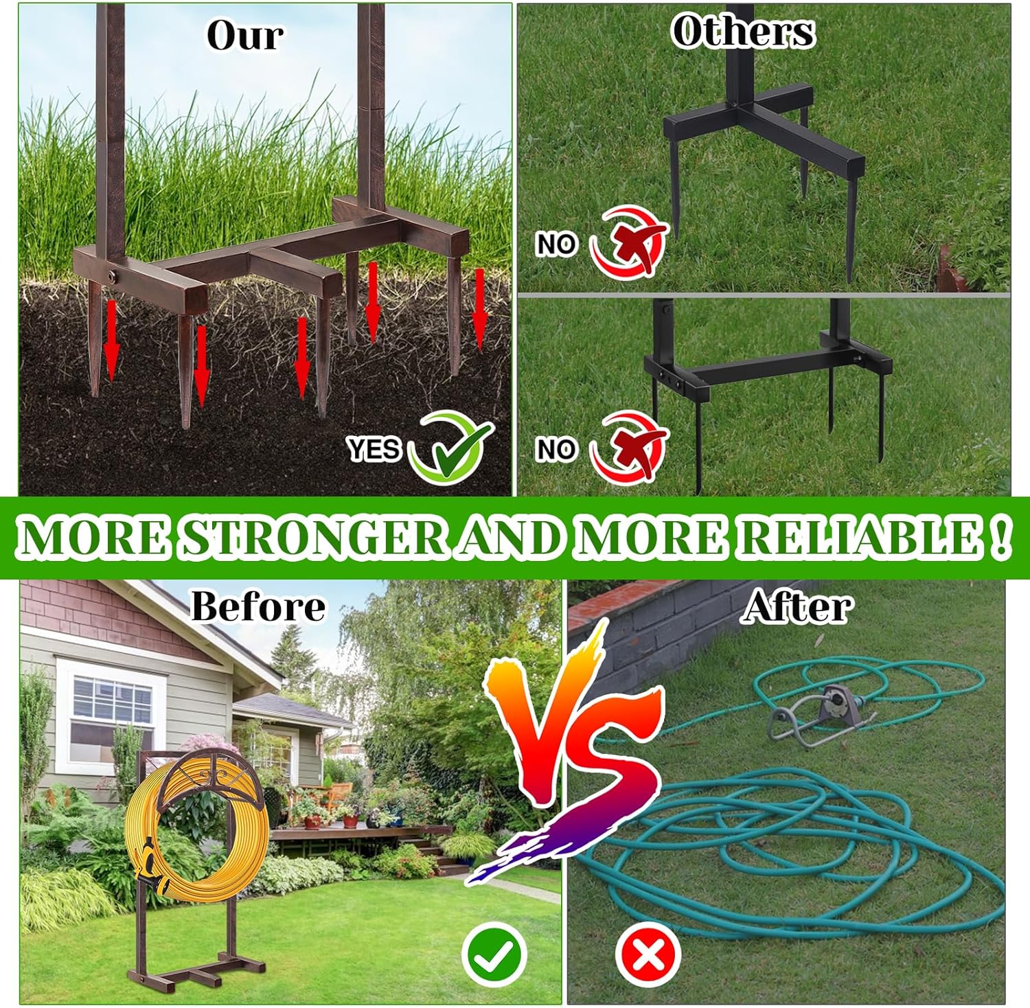 Garden Water Hose Holder with 5 Spikes, Upgraded Freestanding Heavy Duty Hose Hanger Holds 150-feet Hose, Sturdy Hose Stand Storage Rack for Outside Yard Lawn(Retro copper)