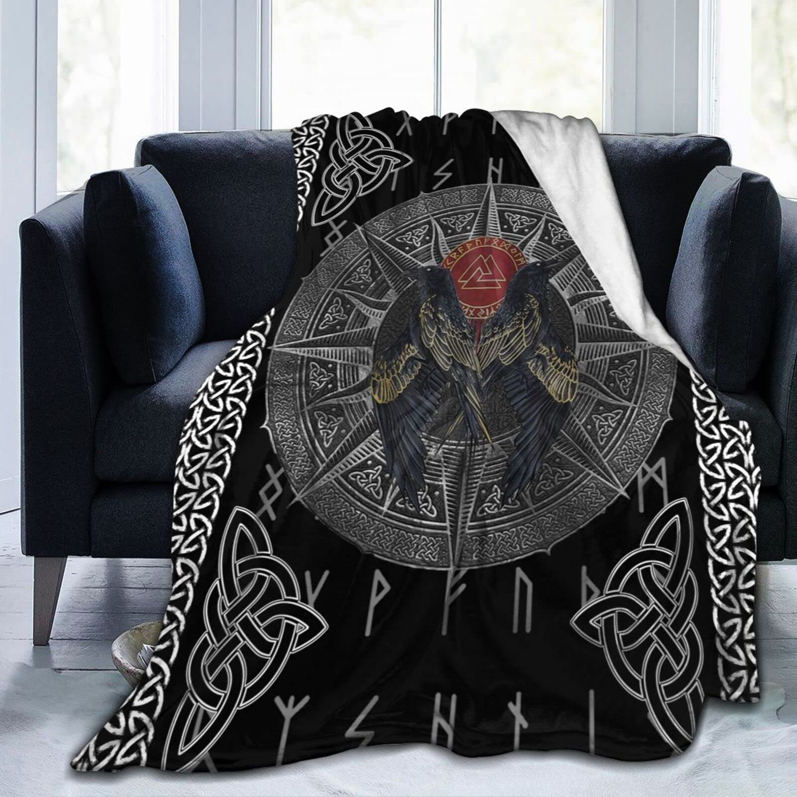 Wdpsuxin Vikings Black Crow Throw Blanket For Couch Super Soft Cozy Micro Fleece Blanket Novelty Fluffy Bed Plush Lightweight Warm Blankets For All Seasons 60"X50"
