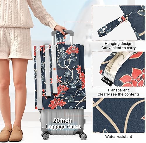 Miniatura 2 de Red Traditional Floral Design 3 Set Travel Packing Cubes For Suitcases With Zipper Closet Storage Bag Space Saver Bags Organizers For Bedroom