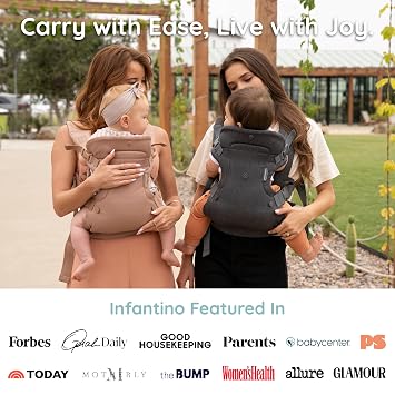 Infantino Flip Luxe 4-in-1 Baby Carrier Ergonomic 7-35 lbs, Affogato | Updated Lumbar Support, Premium Herringbone Fabric, Elevated Accents, for On-the-Go Parenting, for Infants to Toddlers
