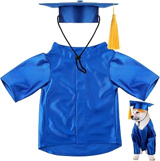 Dog Graduation Cap and Gown 2026, Traditional, Royal Blue, S | Washable Pet Graduation Costume, for Dog Cat Shirt and Hat, Ceremony Celebration Outfit