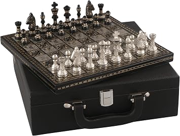 Luxury & Decorative Premium Customized Chess Game Set | 10 x 10 Inches | Black & Silver | Collectible & Handmade Set for Professionals & Adult for Tournament or Gifting by INDUS LIVING