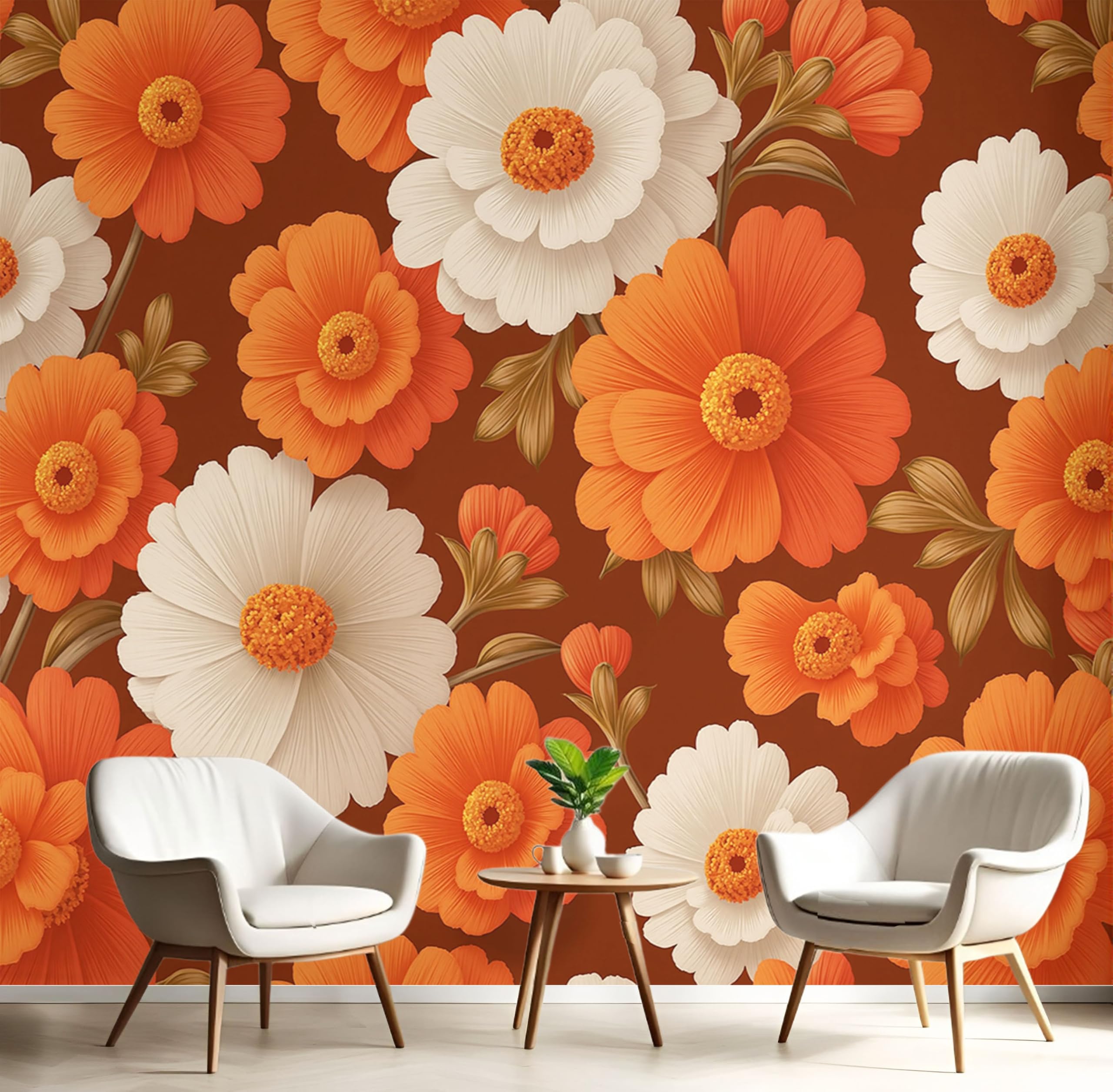 Papier peint fleurs champêtres rétro pour salon et chambre d'enfant XXL