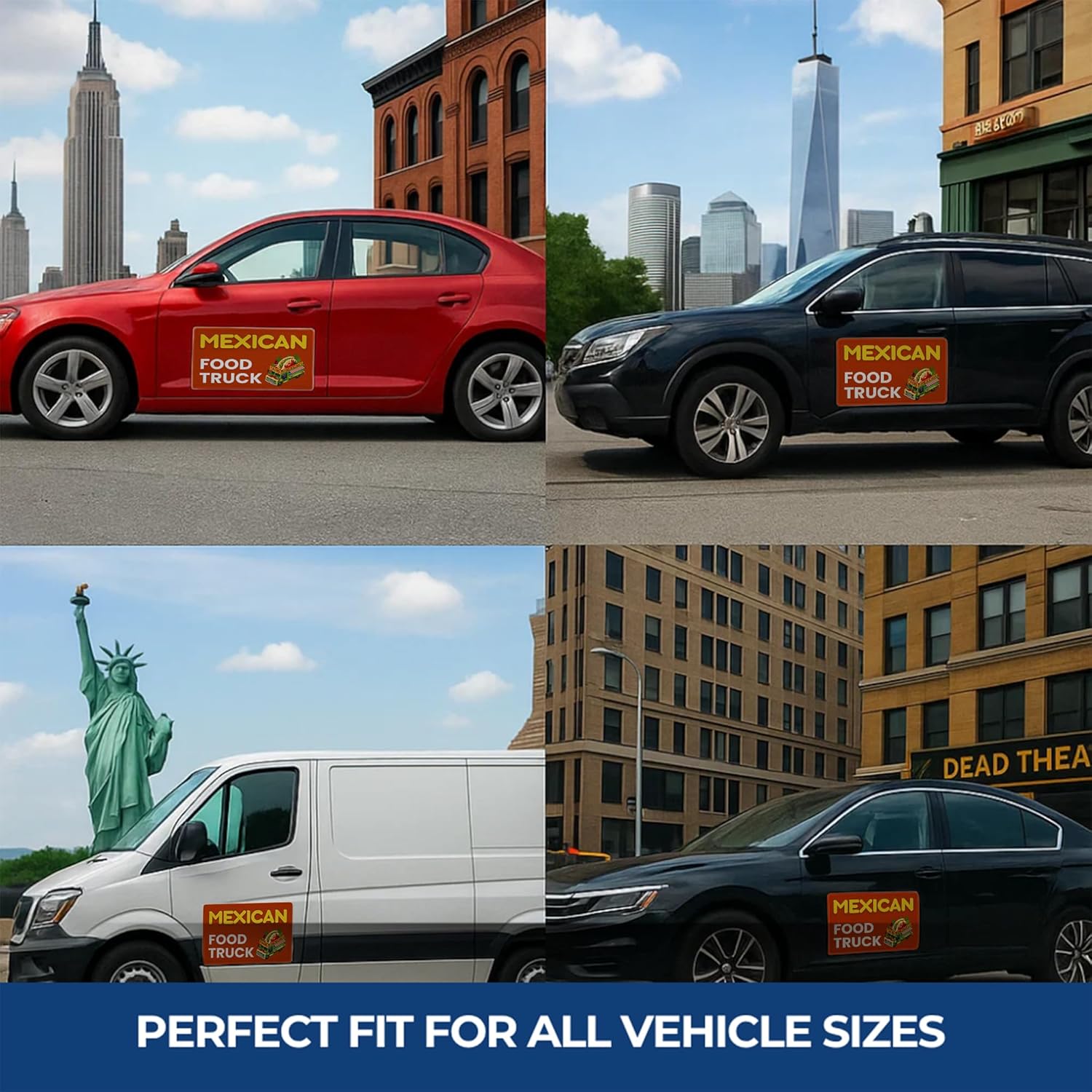 Mexican Food Truck Car Magnet Sign by DC | Flexible Car Magnetic Sheets with Adhesive Backing | 10"x20" Bumper Magnet Sticker for Vehicles, Trucks & Business Advertising Signs | 2 PC | Made in USA