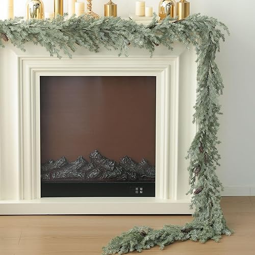 Miniatura 10 de MIZII - Guirnaldas de Navidad de 6 pies, guirnalda artificial de pino con bayas de piña y vegetación artificial verde, guirnalda de Navidad para