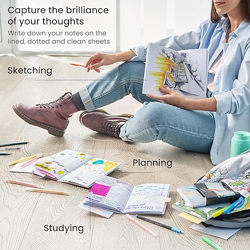 Miniatura 6 de ARTEZA Juego de cuadernos de bolsillo pequeño, 5 piezas, 5 x 8 pulgadas, 2 rayas, 2 puntos y 1 diario de tapa suave en blanco con papel de escritura