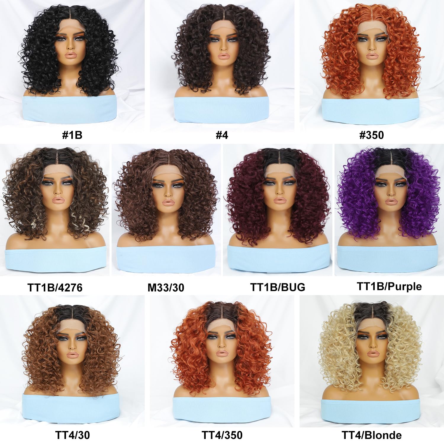 Felek 16inch Curly Lace Front Wigs Middle Part Jerry Curl Wig Ombre Burgundy Color T Lace Front Curly Synthetic Pre-Plucked Deep Curly Wigs For Black Women(T1B/BUG)