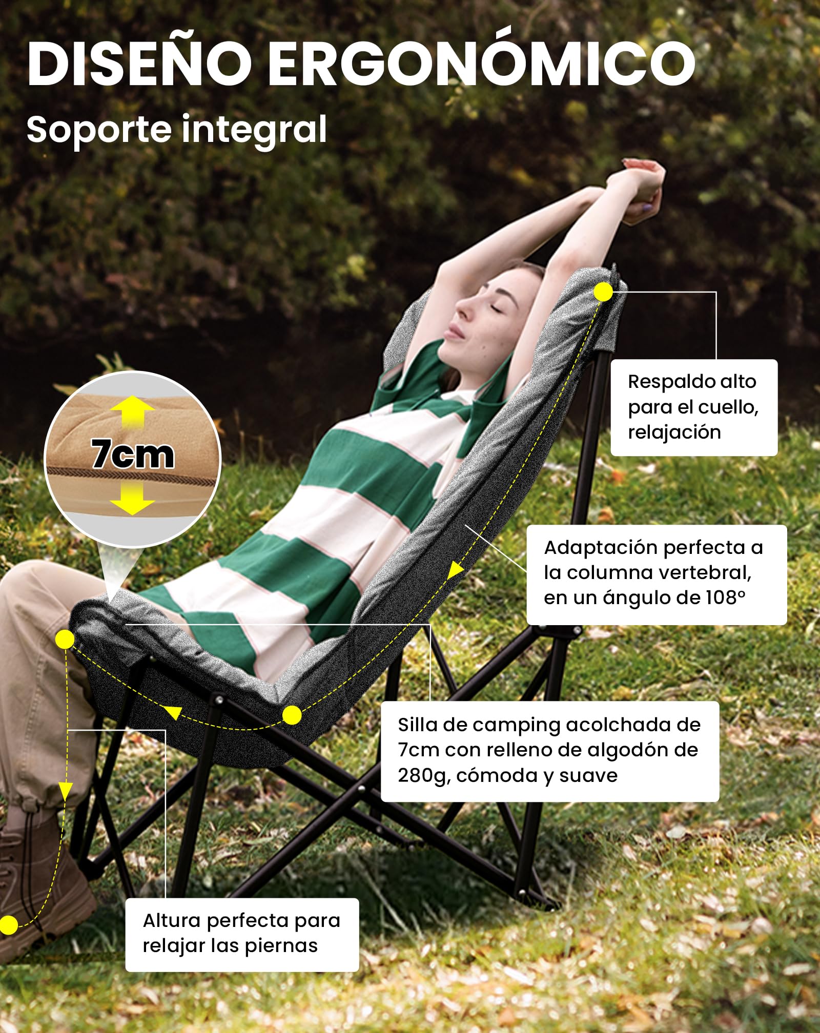 KingCamp Engrosar con Algodón Silla de Camping Acolchada Cómoda Portátil Silla Plegable Camping para Exteriores Picnic Pesca Carga 136KG
