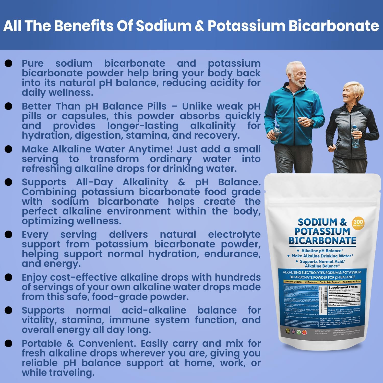 Sodium Bicarbonate Powder & Potassium Bicarbonate Powder pH Balance Supplement. Make Gallons of Alkaline Water Drops for Acid/Alkaline pH Balance, Stomach Immune Performance. Alkaline Drinking Water