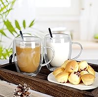 Vista 2 de LIBWYS Paquete de 6 Tazas de Café de Vidrio de Doble Pared, Tazas de 12oz para Espresso Cappuccino Latte Té con Asa, Vasos Transparentes