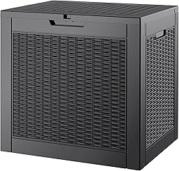 Outdoor Storage Box, 31 Gallon Deck Box with Lockable Lid, Waterproof Resin Storage Bin for Patio Furniture, Garden Tools, Cushions, Black