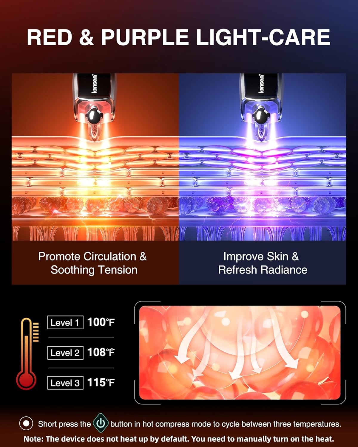 kensen Heated Muscle Scraper Tool - Electric Fascial Knife for Deep Tissue Massage with Light-Care 4 Modes 3 Heating 3 Vibration Levels Soothing Whole Body Gua Sha Tool Gift for Athletes Workers - Image 5